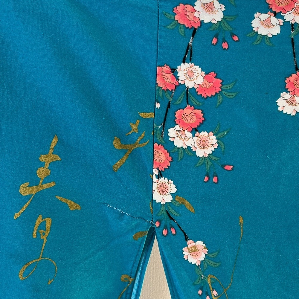 Smithsonian Turquoise Floral Kimono Robe 100% Cotton Women’s Size M Japan - Picture 9 of 11